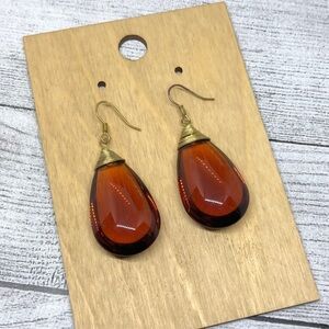 Vintage amber color glass statement earrings dangle drop-long.